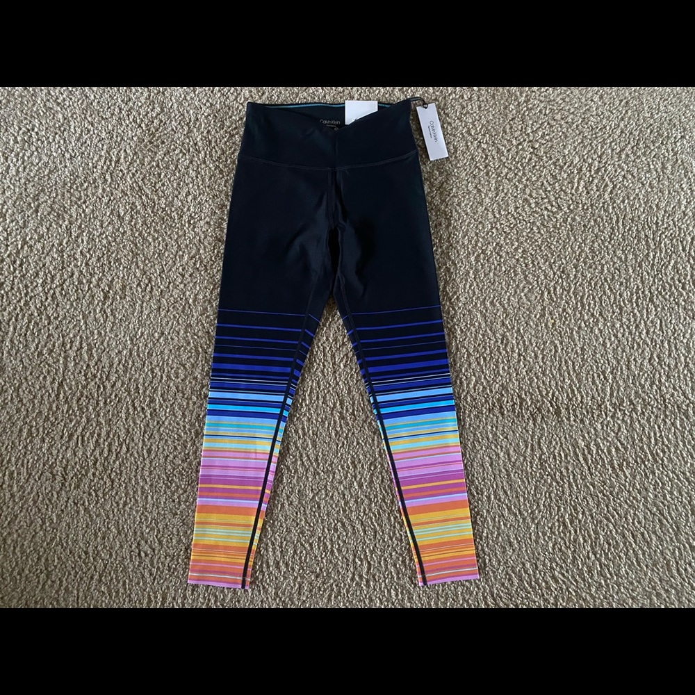 NWT Calvin Klein Performance High-Waist Leggings Sunset Stripe Tangelo